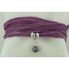 Dark grey glitter ball with silk bracelet/necklace (pink)